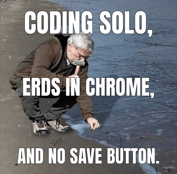 Coding solo, — Guy Hammering Nails Into Sand meme