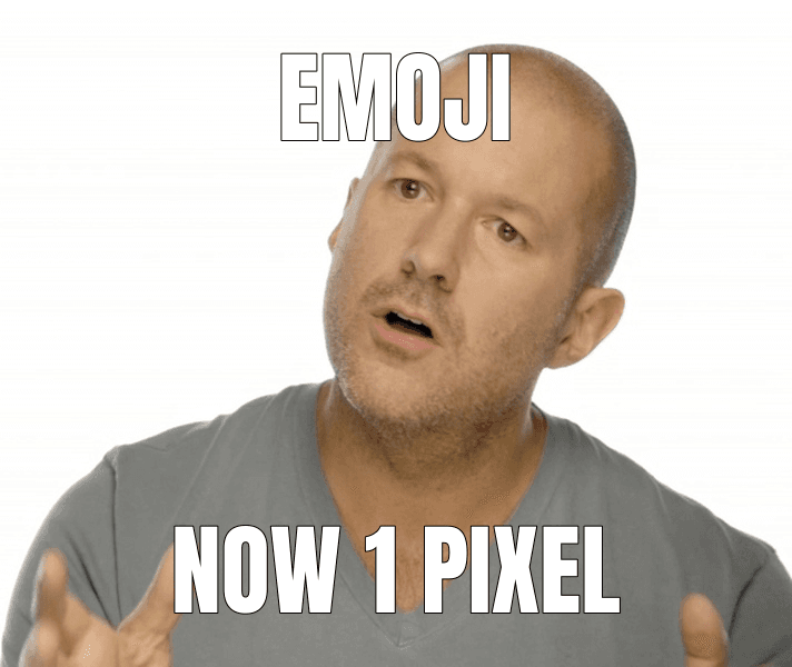 Jony Ive Redesigns Things meme about "1-Bit Pixel Art Emojis"