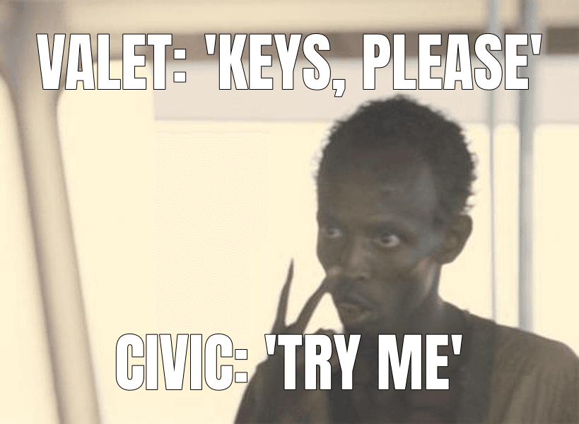 Valet: 'Keys, please'