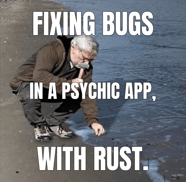 Guy Hammering Nails Into Sand meme about "The Rust on ESP Book"