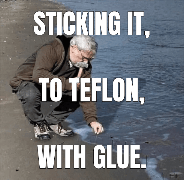 Sticking it, (Guy Hammering Nails Into Sand meme)