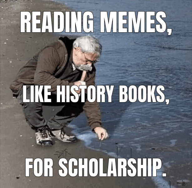 Reading memes, — Guy Hammering Nails Into Sand meme