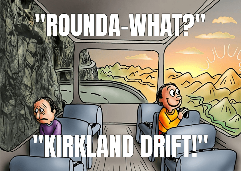 Two Guys on a Bus meme about "Kirkland Roundabouts"