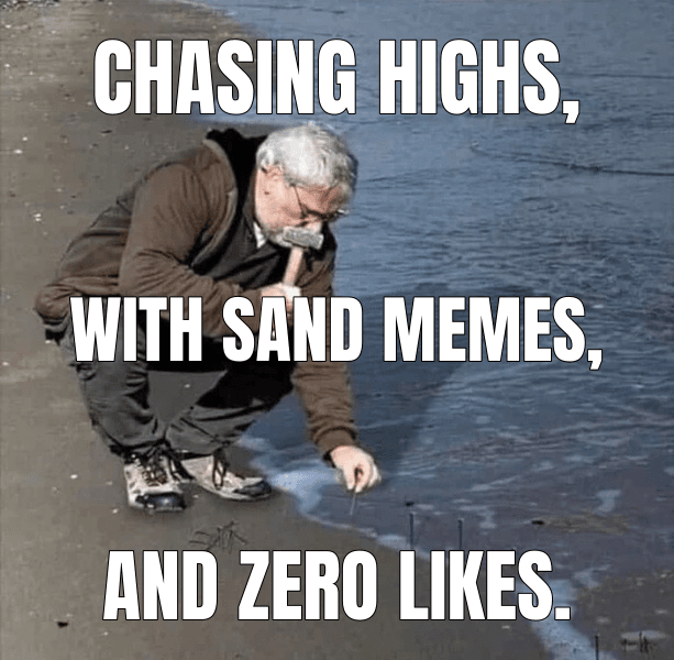 Guy Hammering Nails Into Sand meme about "Dopamine Fracking"