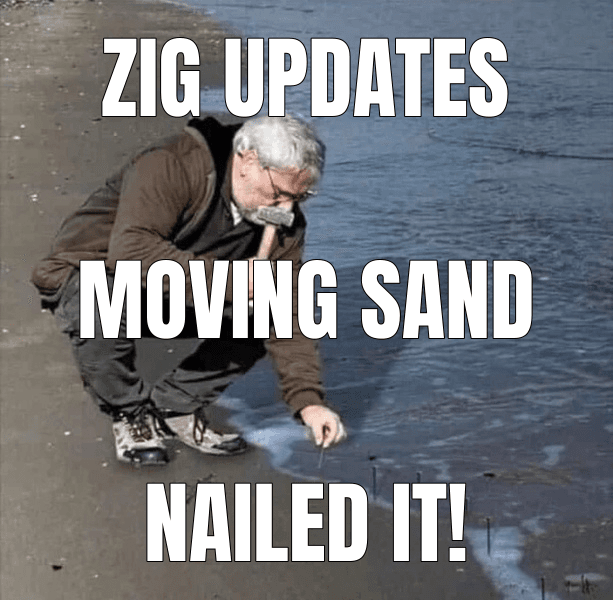 Zig updates — Guy Hammering Nails Into Sand meme