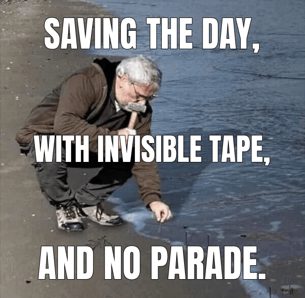 Saving the day, — Guy Hammering Nails Into Sand meme