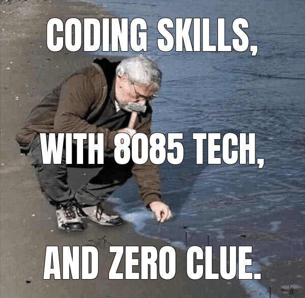 Coding skills, — Guy Hammering Nails Into Sand meme