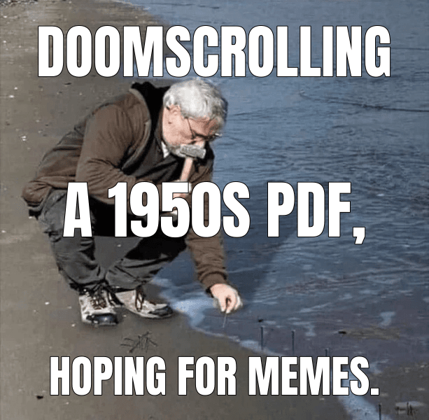 Doomscrolling (Guy Hammering Nails Into Sand meme)