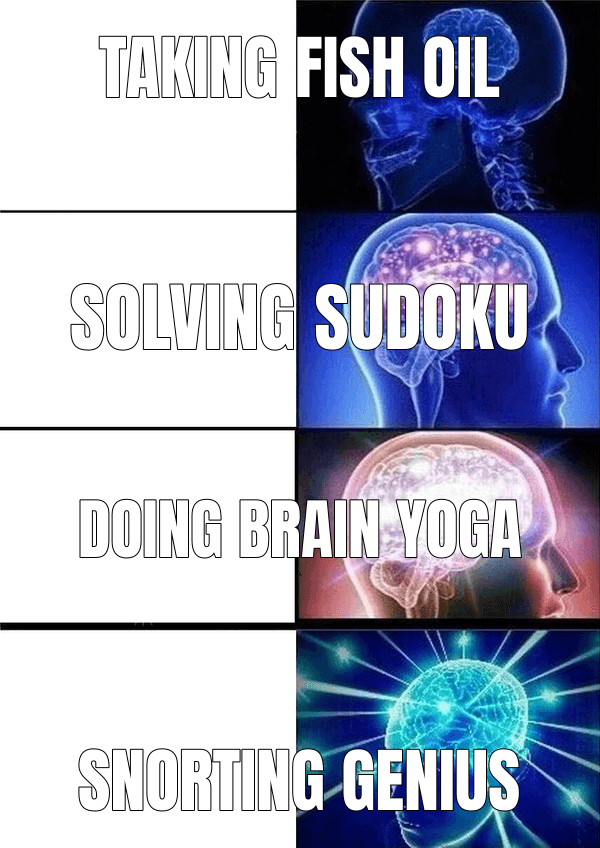 Galaxy Brain meme about "Scientists reverse brain aging, with a nasal spray"