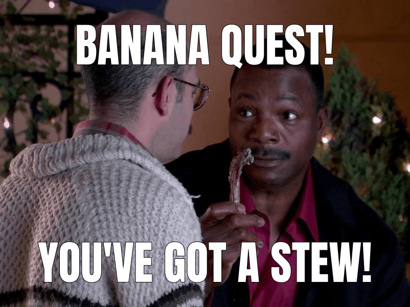 Meme made from "Bananas sprout in Rayleigh Garden UK after 15 years"